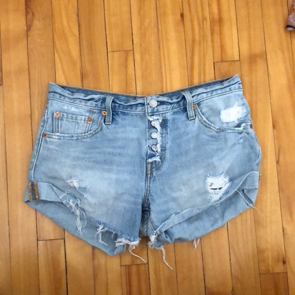 Levi’s Light Wash Distressed Denim Cutoff Shorts - Picture 1 of 5
